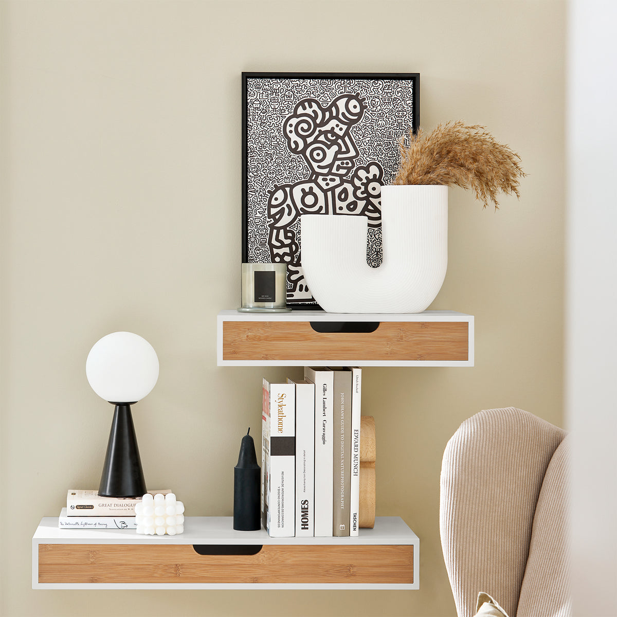 SoBuy FRG92-WN, Floating Shelf Storage Display, Wall Mounted Drawer, White