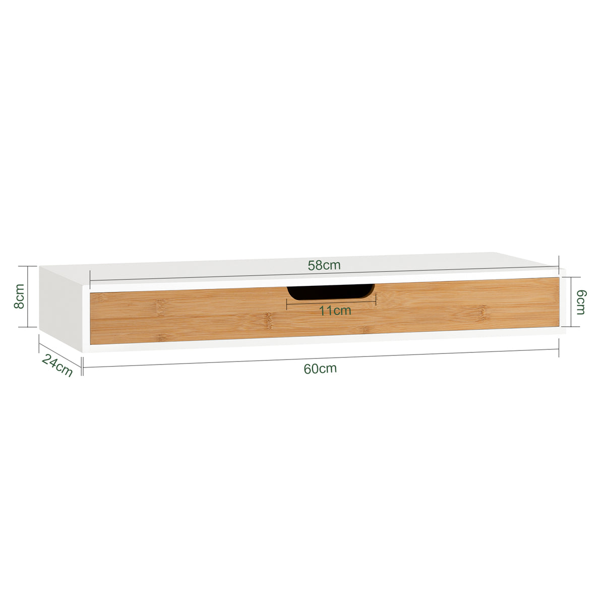SoBuy FRG93-WN dimensions diagram – W60×D24×H8cm wall mounted floating shelf with drawer