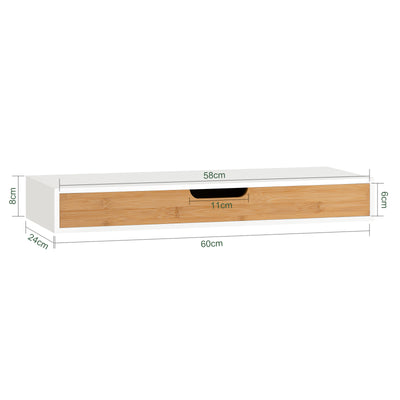 SoBuy FRG93-WN dimensions diagram – W60×D24×H8cm wall mounted floating shelf with drawer