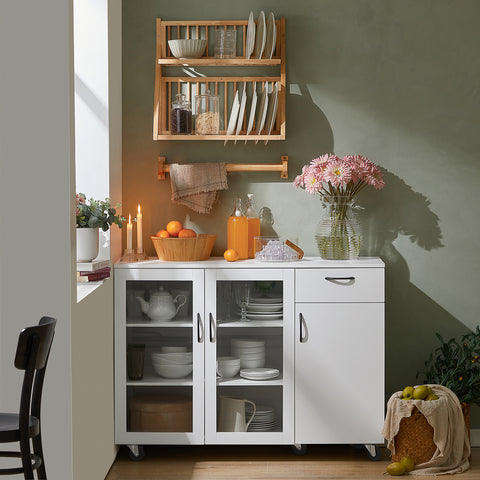 SoBuy FSB57-W, Kitchen Dining Room Living Room Sideboard Storage Cabinet Cupboard on Wheels