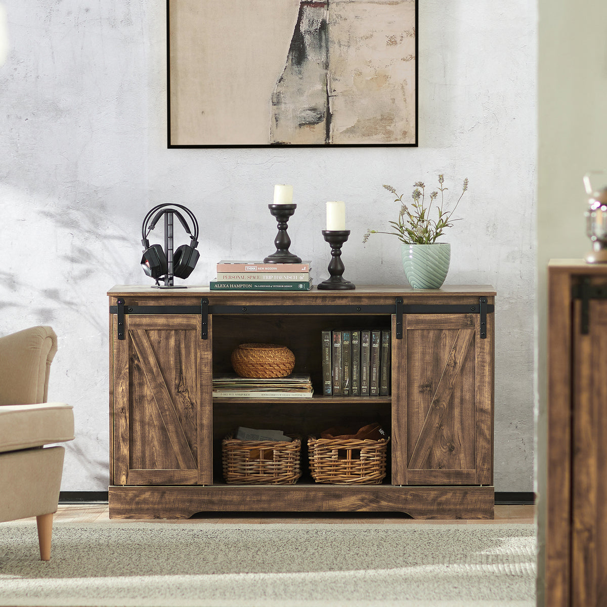 SoBuy FSB60-N, Storage Cabinet Sideboard with 2 Sliding Doors, Kitchen Dining Room Hall Cabinet, Wood