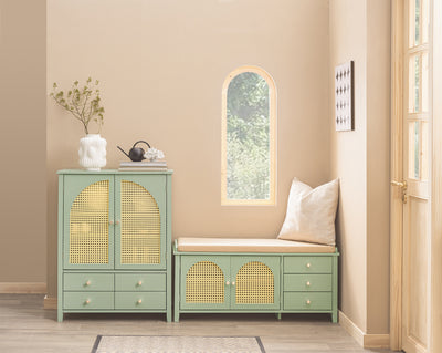 SoBuy FSR129-GR, Shoe Storage Bench with Adjustable Shelf - Shoe Rack with Seat Cushion & 3 Drawers for Hallway Storage - Green MDF - for Entryway & Living Room - Easy Assembly - W100 x D34 x H46cm