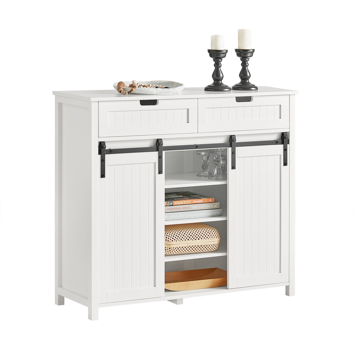 SoBuy FSB74-W, Storage Cabinet Cupboard Sideboard with 2 Sliding Doors and 2 Drawers, White