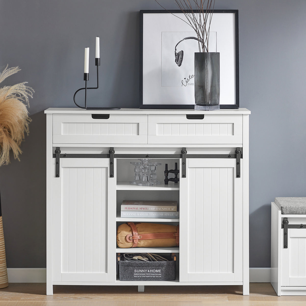 SoBuy FSB74-W, Storage Cabinet Cupboard Sideboard with 2 Sliding Doors and 2 Drawers, White