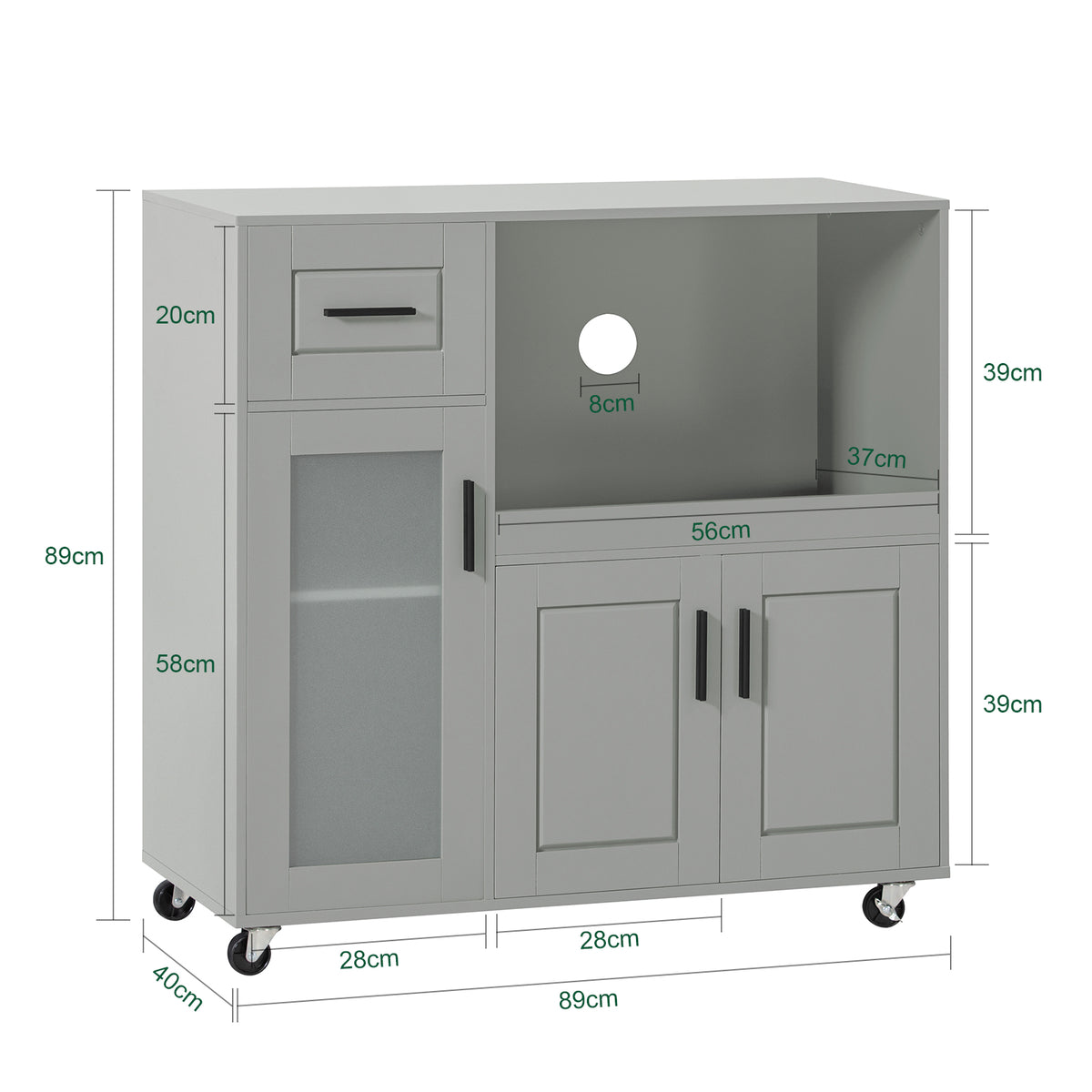 SoBuy FSB78-HG, Sideboard Microwave Cabinet Dining Room Cupboard Kitchen Trolley, Grey