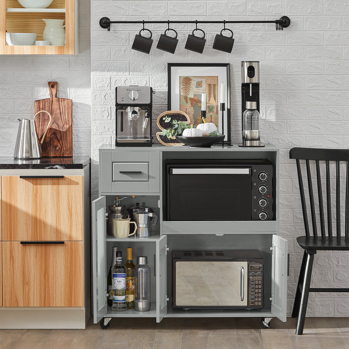 SoBuy FSB78-HG, Sideboard Microwave Cabinet Dining Room Cupboard Kitchen Trolley, Grey