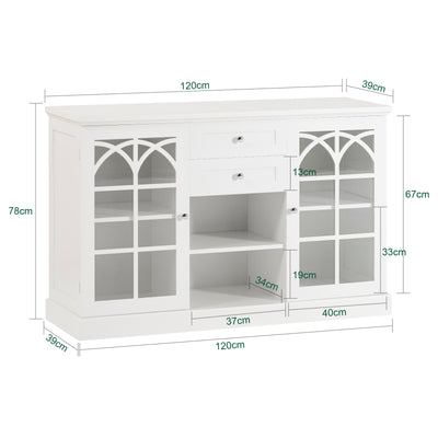 SoBuy FSB79-W, Storage Cabinet Cupboard Sideboard with 2 Glass Doors and 2 Drawers, White