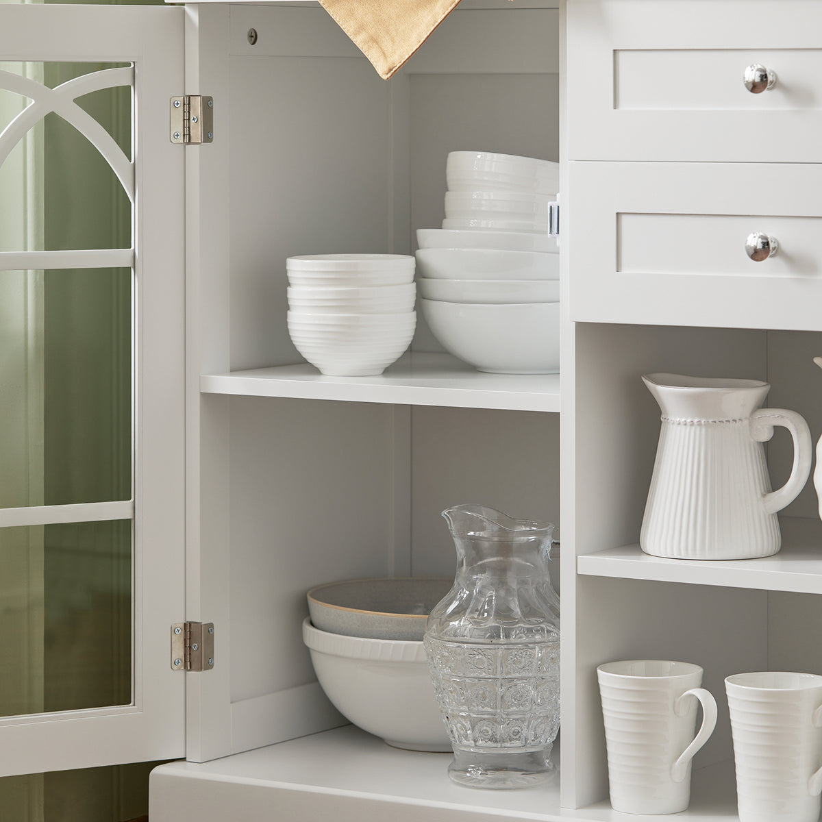 SoBuy FSB79-W, Storage Cabinet Cupboard Sideboard with 2 Glass Doors and 2 Drawers, White