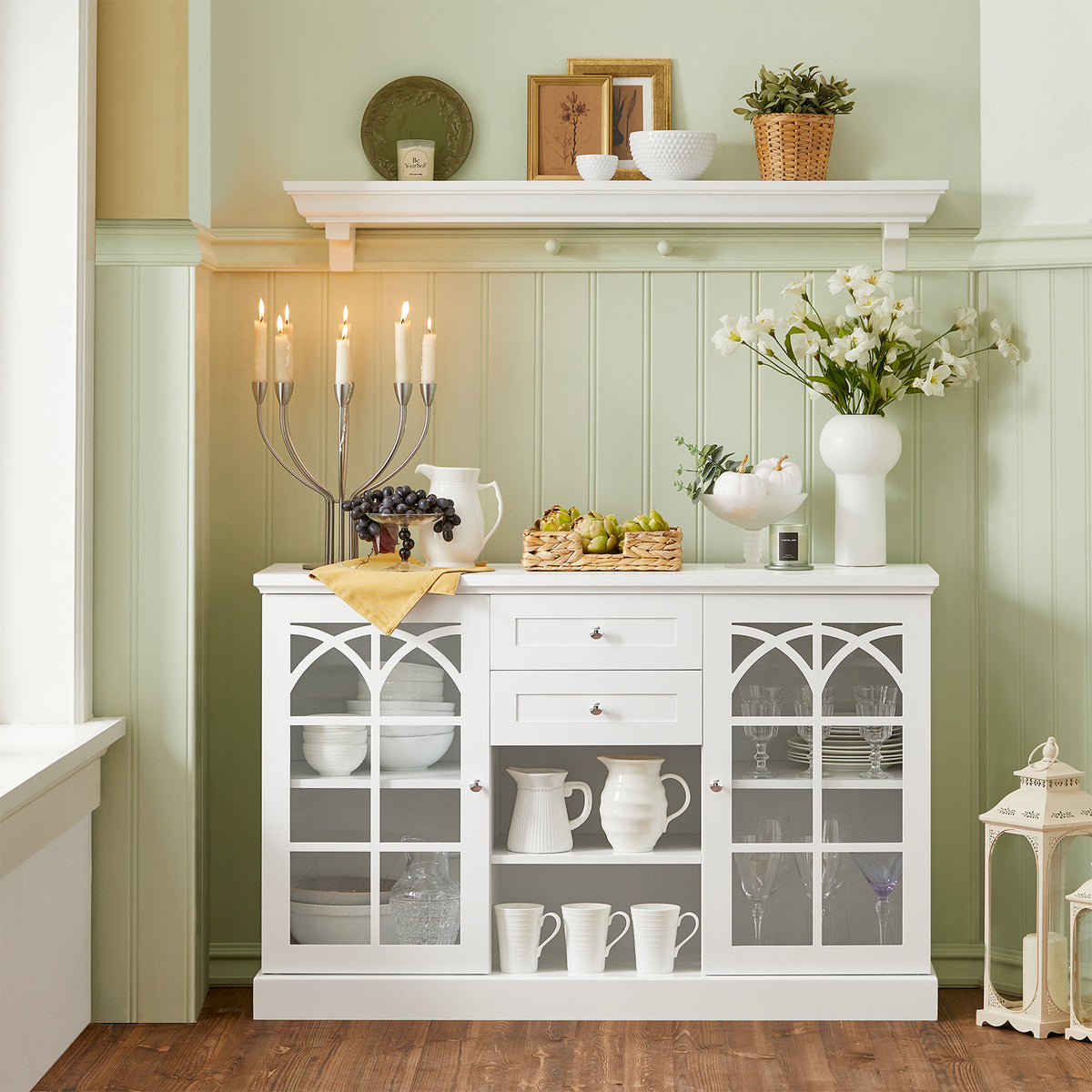 SoBuy FSB79-W, Storage Cabinet Cupboard Sideboard with 2 Glass Doors and 2 Drawers, White