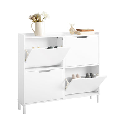 SoBuy FSR100-W, Narrow Shoe Rack Shoe Cabinet with 4 Flip Drawers Slim Wooden Storage Cupboard for Hallway Entrance Foyer or Understairs White W100 x D19 x H91cm