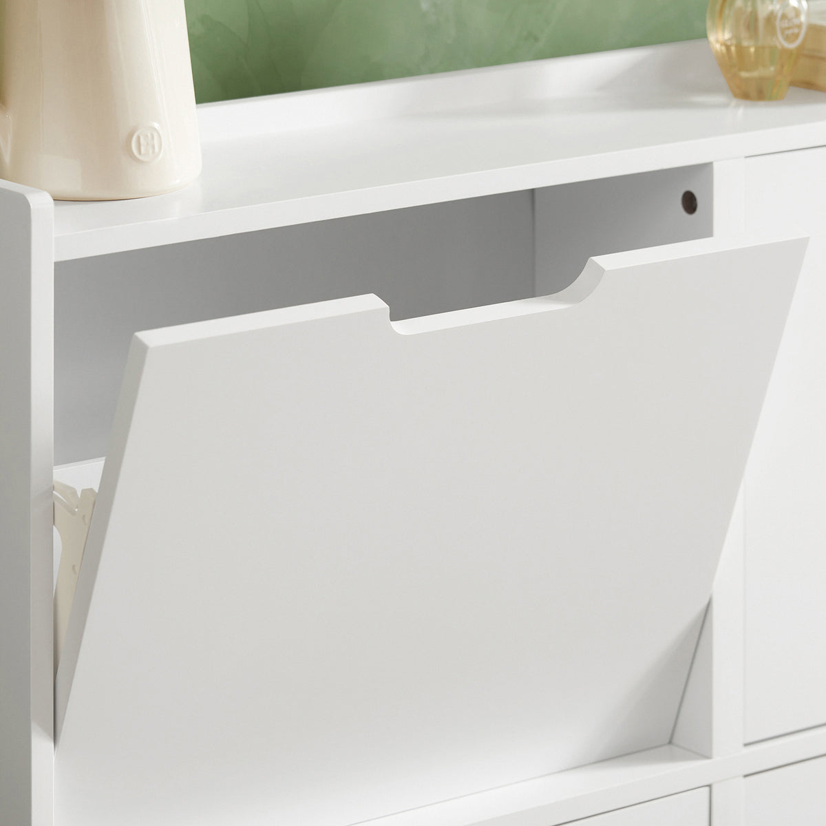 SoBuy FSR100-W, Narrow Shoe Rack Shoe Cabinet with 4 Flip Drawers Slim Wooden Storage Cupboard for Hallway Entrance Foyer or Understairs White W100 x D19 x H91cm