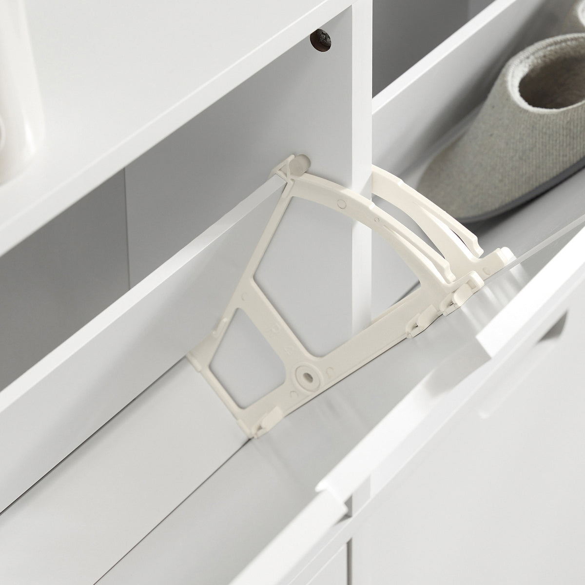 SoBuy FSR100-W, Narrow Shoe Rack Shoe Cabinet with 4 Flip Drawers Slim Wooden Storage Cupboard for Hallway Entrance Foyer or Understairs White W100 x D19 x H91cm