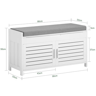 SoBuy FSR102-W, Shoe Rack Shoe Storage Bench with Folding Padded Seat - Adjustable Storage Shelves - Ideal for Entryway, Hallway, Bedroom - Modern Design, White, 90x33x50cm, 100kg Capacity