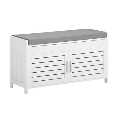 SoBuy FSR102-W, Shoe Rack Shoe Storage Bench with Folding Padded Seat - Adjustable Storage Shelves - Ideal for Entryway, Hallway, Bedroom - Modern Design, White, 90x33x50cm, 100kg Capacity