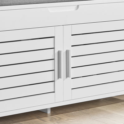 SoBuy FSR102-W, Shoe Rack Shoe Storage Bench with Folding Padded Seat - Adjustable Storage Shelves - Ideal for Entryway, Hallway, Bedroom - Modern Design, White, 90x33x50cm, 100kg Capacity
