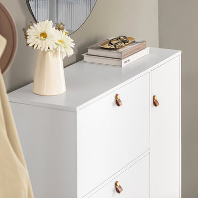 SoBuy FSR107-W, Hallway Shoe Cabinet Shoe Rack Shoe Storage Cupboard with 3 Drawers 1 Door and 1 Stool, White