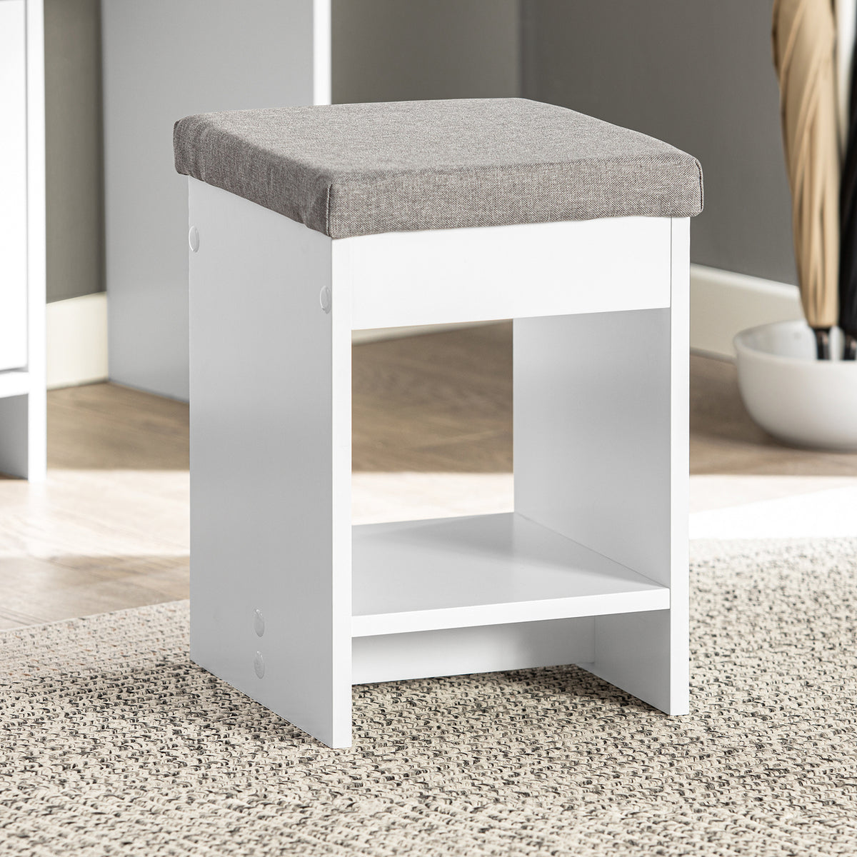 SoBuy FSR107-W, Hallway Shoe Cabinet Shoe Rack Shoe Storage Cupboard with 3 Drawers 1 Door and 1 Stool, White