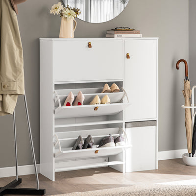 SoBuy FSR107-W, Hallway Shoe Cabinet Shoe Rack Shoe Storage Cupboard with 3 Drawers 1 Door and 1 Stool, White