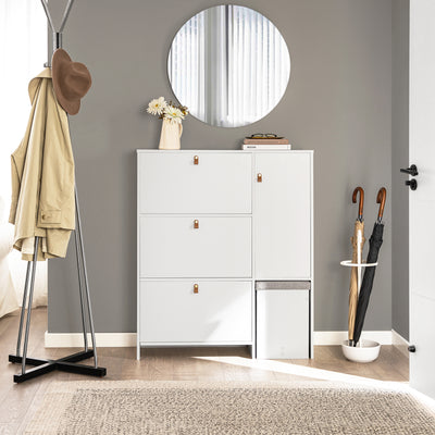SoBuy FSR107-W, Hallway Shoe Cabinet Shoe Rack Shoe Storage Cupboard with 3 Drawers 1 Door and 1 Stool, White
