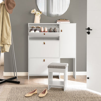 SoBuy FSR107-W, Hallway Shoe Cabinet Shoe Rack Shoe Storage Cupboard with 3 Drawers 1 Door and 1 Stool, White
