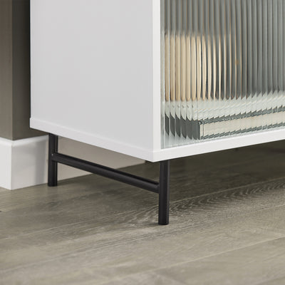 SoBuy FSR115-W, Hallway Storage Bench Shoe Cabinet With Glass Sliding Doors And Seat Cushion, White