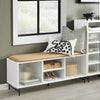 SoBuy FSR115-W, Hallway Storage Bench Shoe Cabinet With Glass Sliding Doors And Seat Cushion