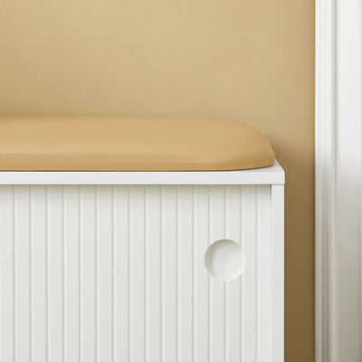 SoBuy FSR116-W, Hallway Storage Bench Shoe Rack with Sliding Doors and Seat Cushion, White