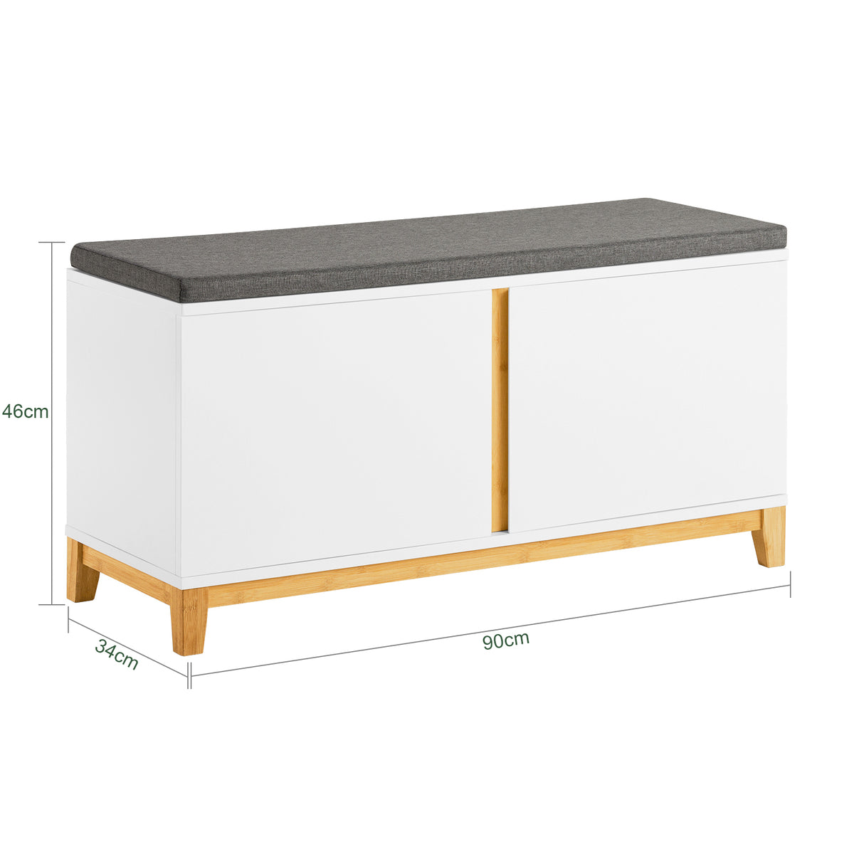 SoBuy FSR117-W Shoe Storage Bench Shoe Rack with Seat Cushion - Large Capacity Cabinet with Adjustable Shelves and 150kg Load - Entryway Hallway Wooden Storage Unit, White W90 x D34 x H47cm