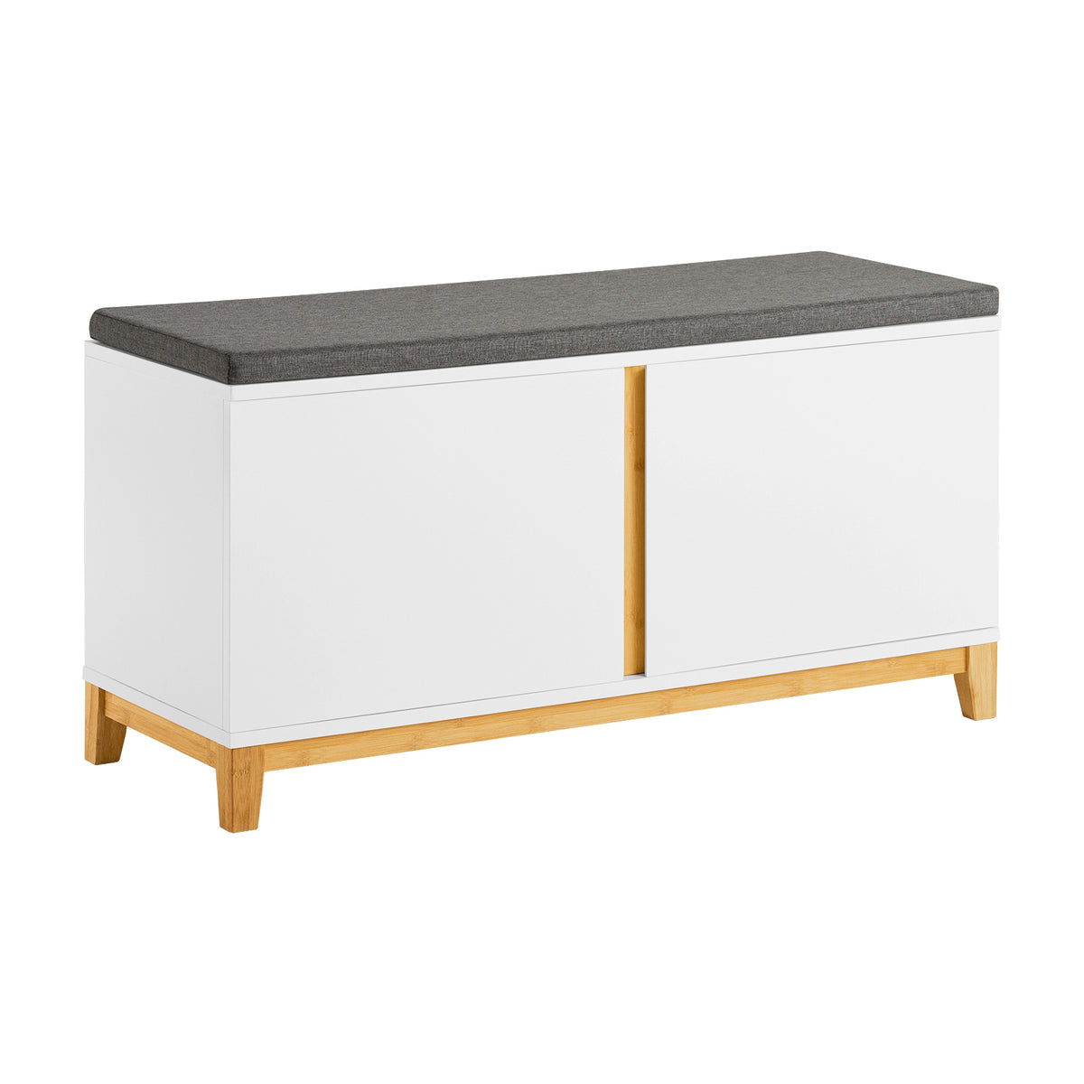 SoBuy FSR117-W Shoe Storage Bench Shoe Rack with Seat Cushion - Large Capacity Cabinet with Adjustable Shelves and 150kg Load - Entryway Hallway Wooden Storage Unit, White W90 x D34 x H47cm
