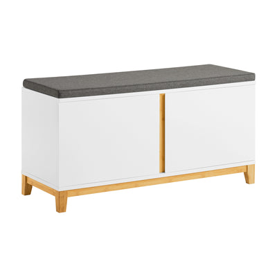 SoBuy FSR117-W Shoe Storage Bench Shoe Rack with Seat Cushion - Large Capacity Cabinet with Adjustable Shelves and 150kg Load - Entryway Hallway Wooden Storage Unit, White W90 x D34 x H47cm