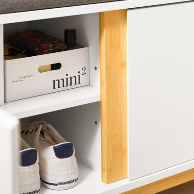 SoBuy FSR117-W Shoe Storage Bench Shoe Rack with Seat Cushion - Large Capacity Cabinet with Adjustable Shelves and 150kg Load - Entryway Hallway Wooden Storage Unit, White W90 x D34 x H47cm