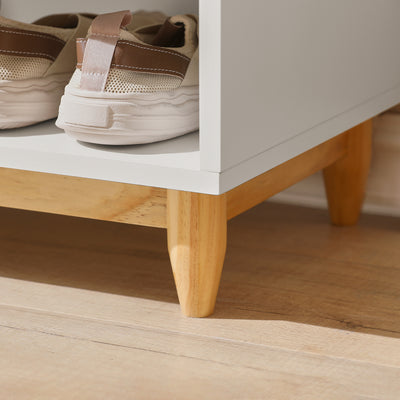SoBuy FSR128-W Shoe Storage Bench Shoe Rack with Cushion – Large Capacity Entryway Cabinet with Adjustable Shelves & Rattan Door – Ideal for Hallway & Bedroom – White 100×35×60cm