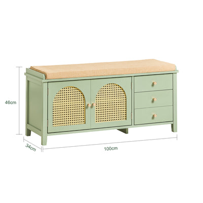 SoBuy FSR129-GR, Shoe Storage Bench with Adjustable Shelf - Shoe Rack with Seat Cushion & 3 Drawers for Hallway Storage - Green MDF - for Entryway & Living Room - Easy Assembly - W100 x D34 x H46cm