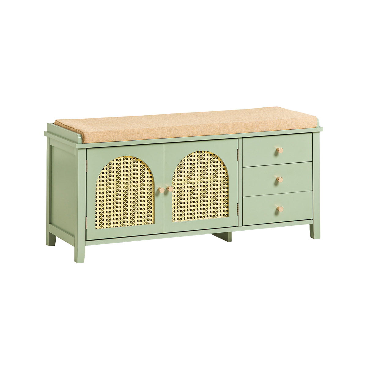 SoBuy FSR129-GR, Shoe Storage Bench with Adjustable Shelf - Shoe Rack with Seat Cushion & 3 Drawers for Hallway Storage - Green MDF - for Entryway & Living Room - Easy Assembly - W100 x D34 x H46cm