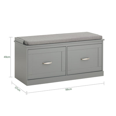 SoBuy FSR131-HG, Hallway Storage Bench Shoe Bench Shoe Rack with Seat Cushion - Removable Shelves, Ample Storage for Shoes, Hats, Clothes - Grey, MDF, 150kg Load Capacity, 98x37x49cm