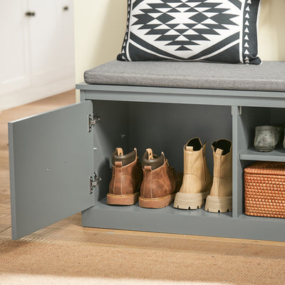 SoBuy FSR131-HG, Hallway Storage Bench Shoe Bench Shoe Rack with Seat Cushion - Removable Shelves, Ample Storage for Shoes, Hats, Clothes - Grey, MDF, 150kg Load Capacity, 98x37x49cm