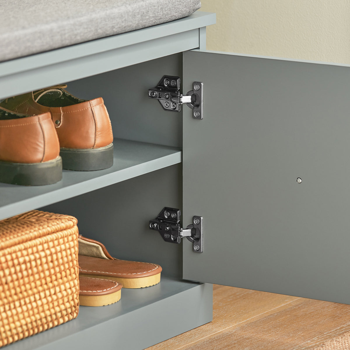 SoBuy FSR131-HG, Hallway Storage Bench Shoe Bench Shoe Rack with Seat Cushion - Removable Shelves, Ample Storage for Shoes, Hats, Clothes - Grey, MDF, 150kg Load Capacity, 98x37x49cm