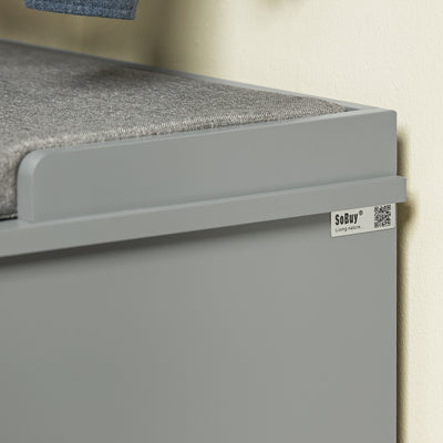 SoBuy FSR131-HG, Hallway Storage Bench Shoe Bench Shoe Rack with Seat Cushion - Removable Shelves, Ample Storage for Shoes, Hats, Clothes - Grey, MDF, 150kg Load Capacity, 98x37x49cm