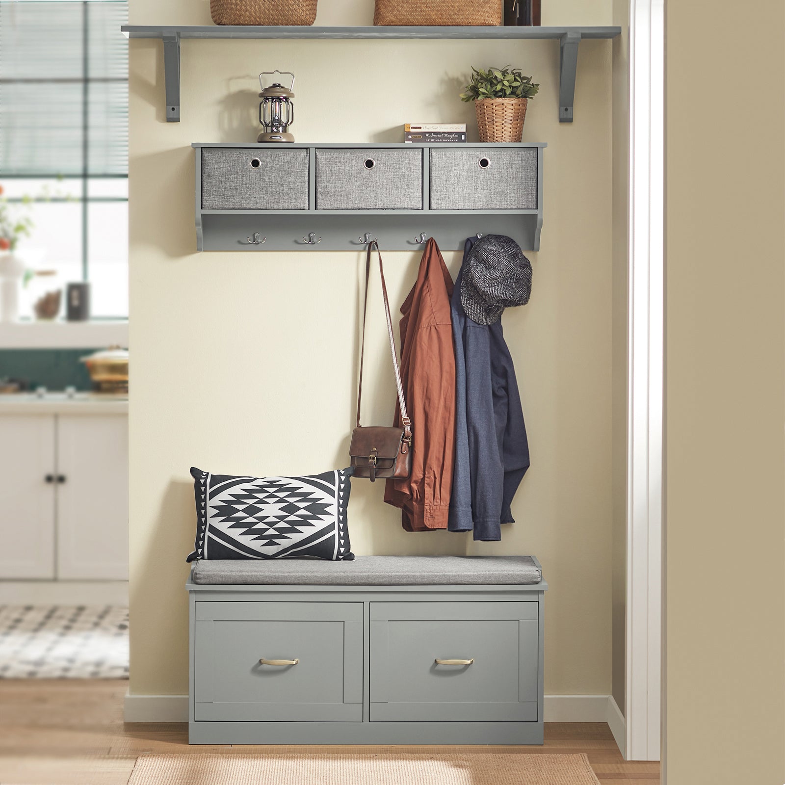 SoBuy FSR131-HG, Hallway Storage Bench Shoe Bench Shoe Rack Shoe Cabin ...