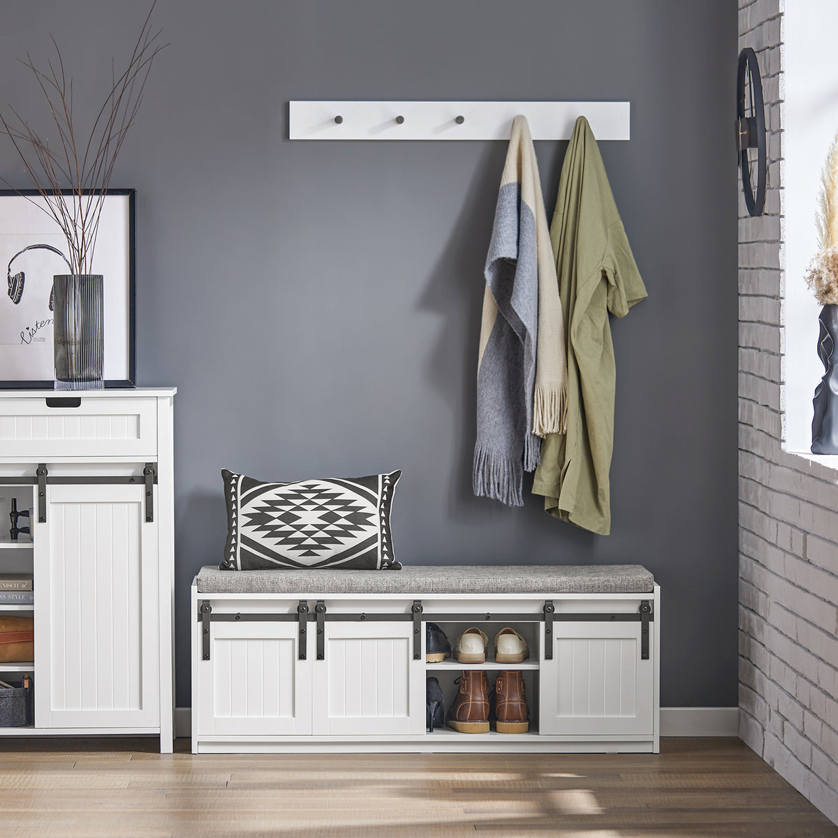SoBuy FSR133-W, Hallway Storage Bench Shoe Bench Shoe Rack Shoe Cabinet, White