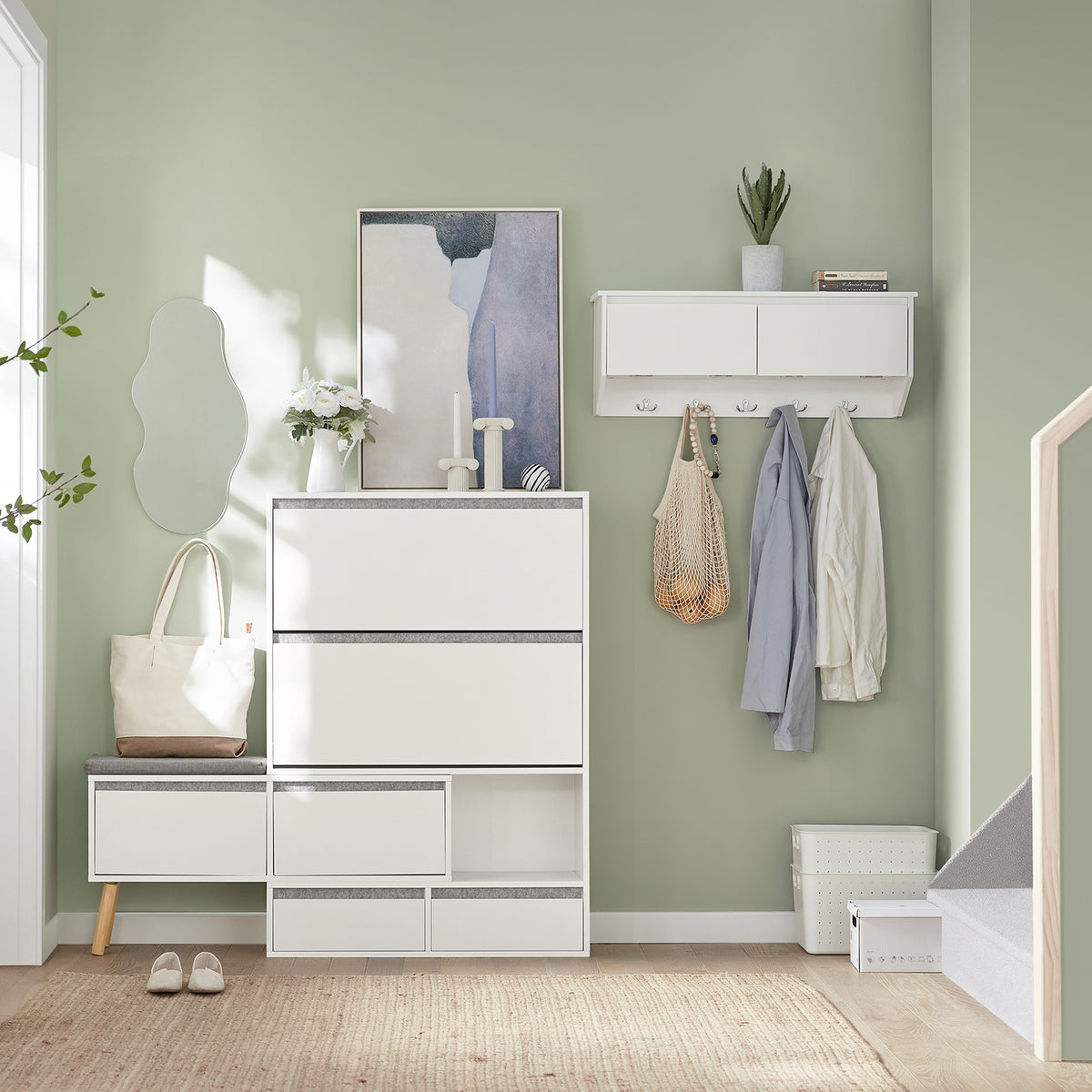 SoBuy FSR134-W, Shoe Cabinet Shoe Rack Cupboard Organizer with Storage Bench, White