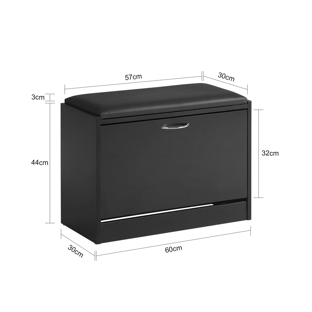 SoBuy FSR16-SCH, Hallway Shoe Bench Shoe Cabinet with Flip-drawer and Removable Seat Cushion, Black, Black