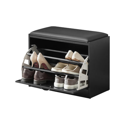 SoBuy FSR16-SCH, Hallway Shoe Bench Shoe Cabinet with Flip-drawer and Removable Seat Cushion, Black, Black