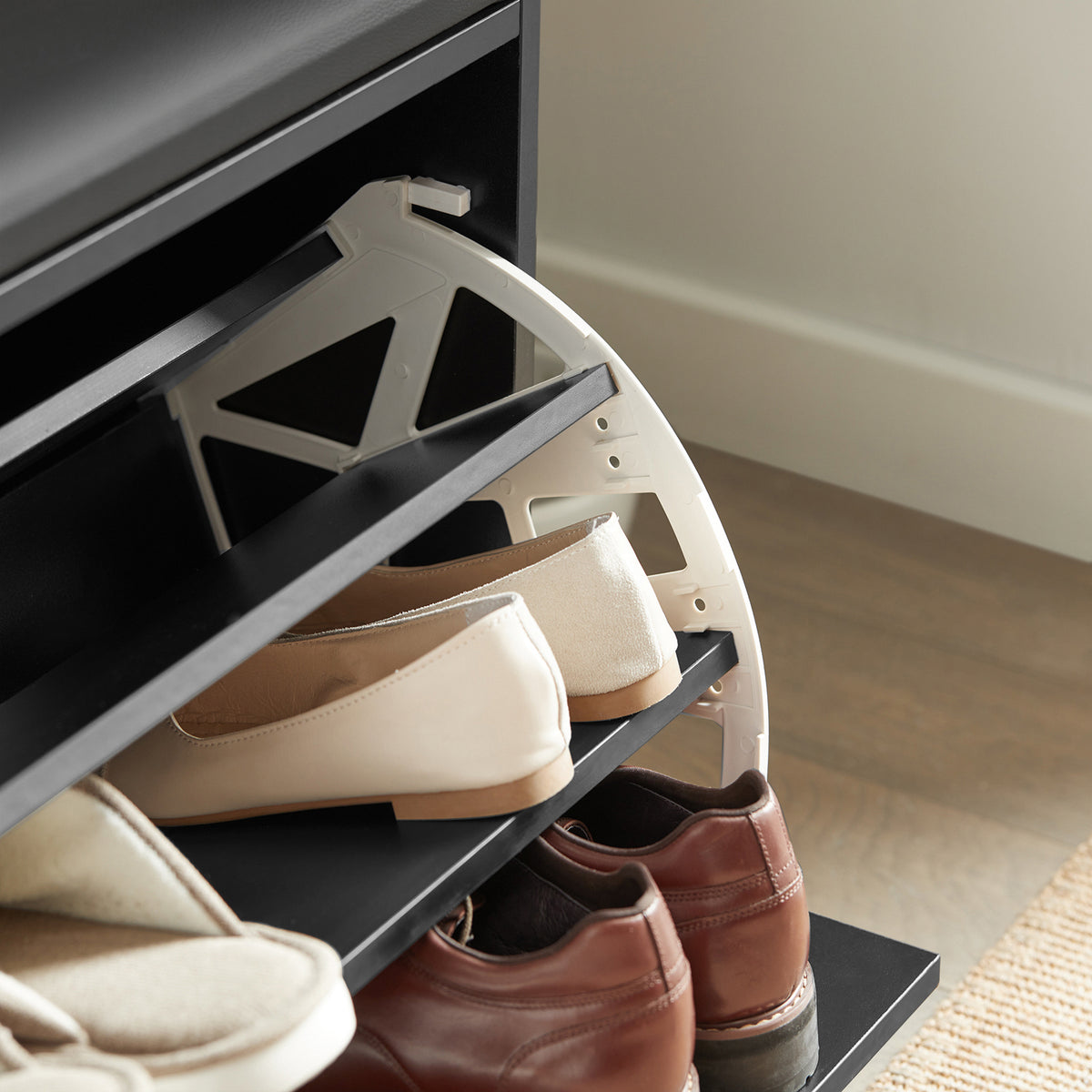 SoBuy FSR16-SCH, Hallway Shoe Bench Shoe Cabinet with Flip-drawer and Removable Seat Cushion, Black, Black