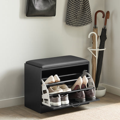 SoBuy FSR16-SCH, Hallway Shoe Bench Shoe Cabinet with Flip-drawer and Removable Seat Cushion, Black, Black