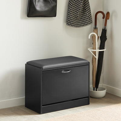 SoBuy FSR16-SCH, Hallway Shoe Bench Shoe Cabinet with Flip-drawer and Removable Seat Cushion, Black, Black