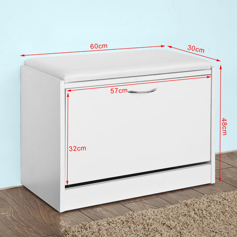 SoBuy FSR16-W, White Shoe Storage Bench with Flip-drawer, Shoe Cabinet with Seat Cushion