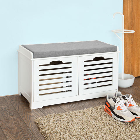 SoBuy FSR23-K-W, White Storage Bench with 2 Drawers & Removable Seat Cushion, Shoe Cabinet Shoe Bench