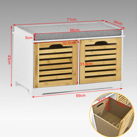 SoBuy FSR23-K-WN, Shoe Cabinet Storage Bench with 2 Drawers & Seat Cushion