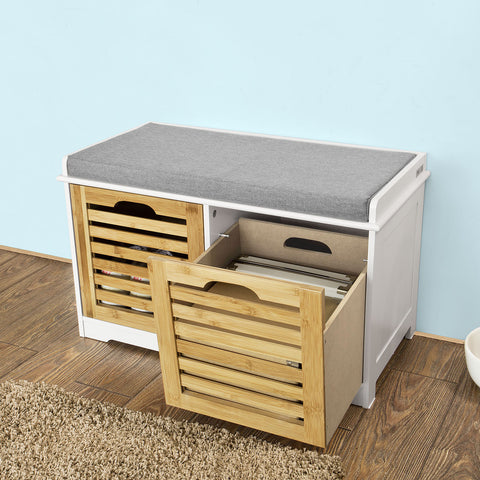 SoBuy FSR23-K-WN, Shoe Cabinet Storage Bench with 2 Drawers & Seat Cushion